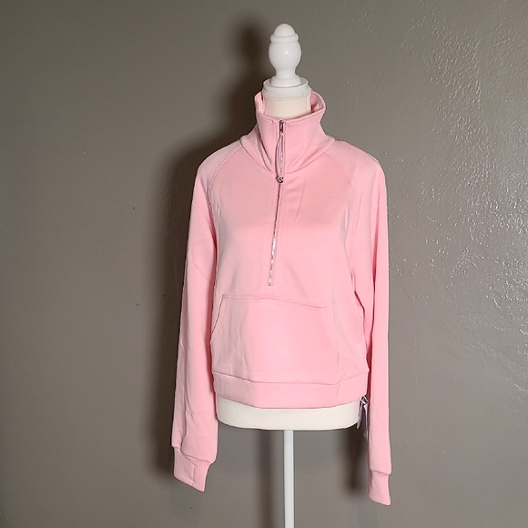Mangopop Pink Women's Half-Zip Versitile Pullover NWT Medium Kangroo Pockets - Picture 1 of 12
